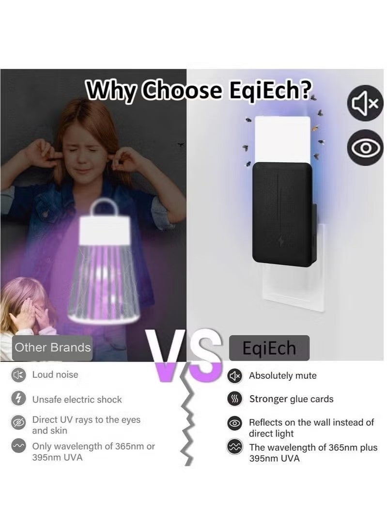 EqiEch Plug-in UV Mosquito Killer Indoor Flying Insect Trap with Adjustable Brightness Night Light Mute Odorless 1 Device + 5 Glue Cards Black - Image 4