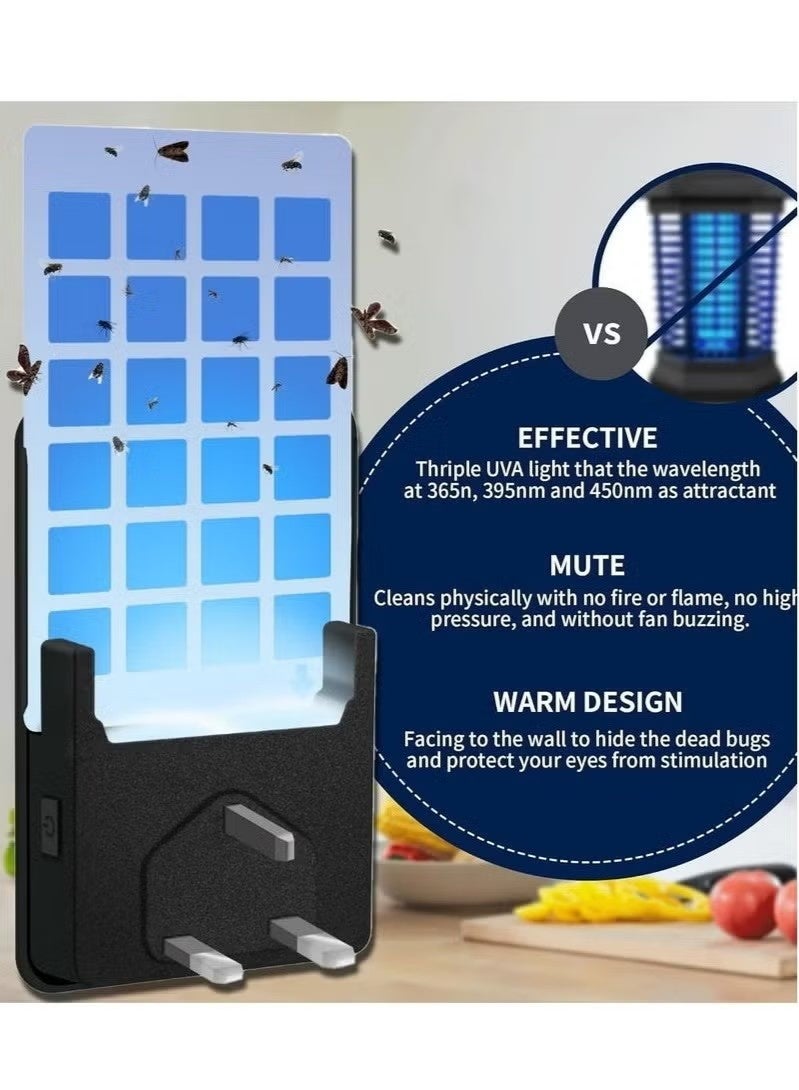 EqiEch Plug-in UV Mosquito Killer Indoor Flying Insect Trap with Adjustable Brightness Night Light Mute Odorless 1 Device + 5 Glue Cards Black - Image 5