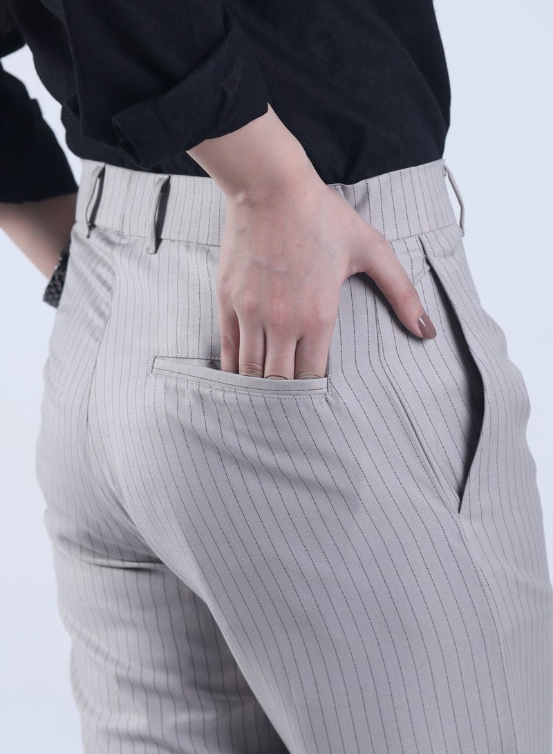 Ambittrends Light Gray Black Striped Formal Pants - Image 4