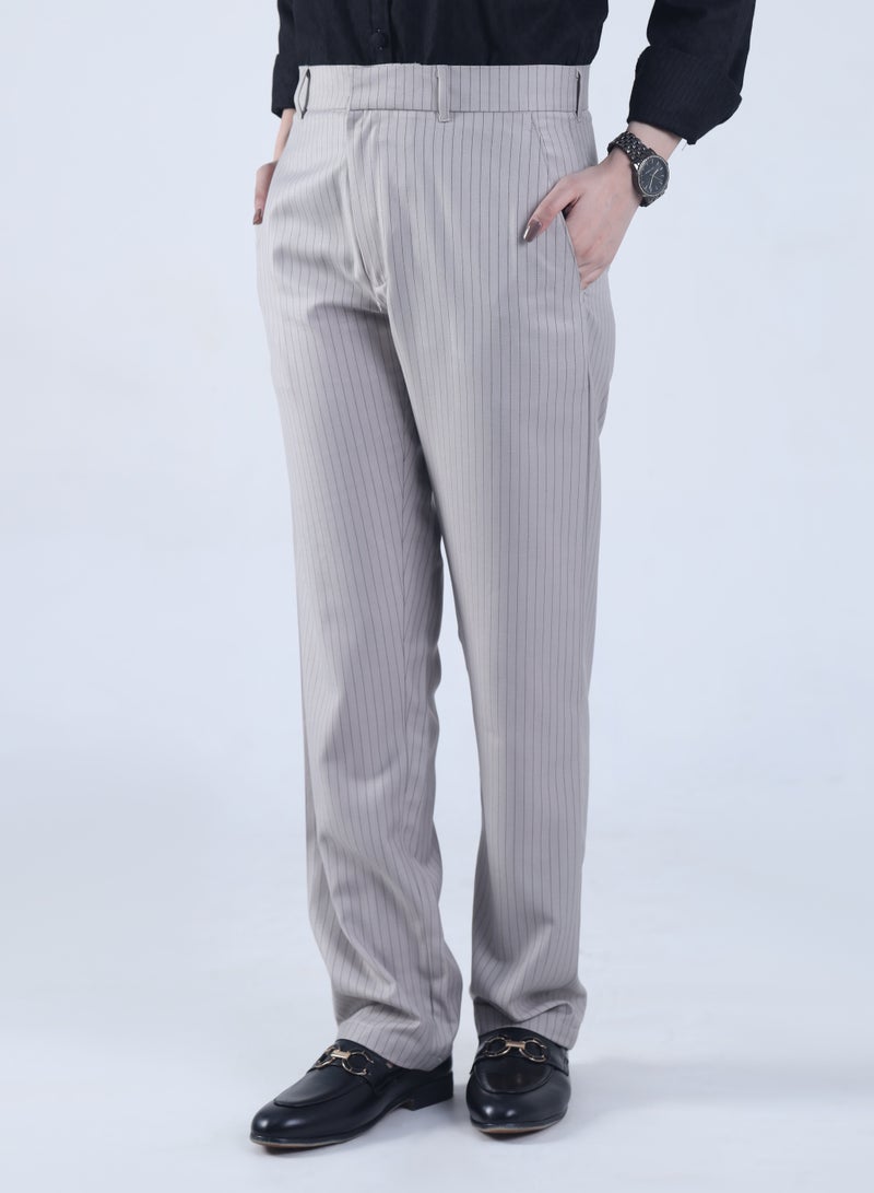 Ambittrends Light Gray Black Striped Formal Pants - Image 2