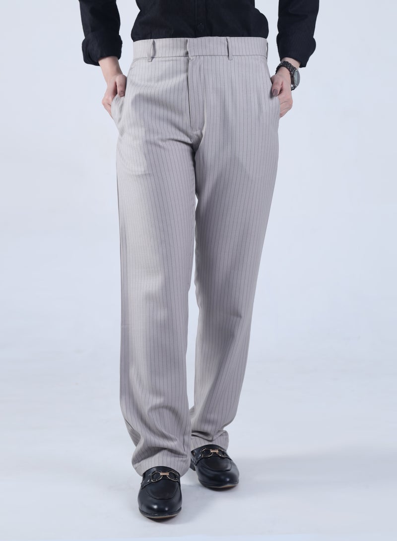 Ambittrends Light Gray Black Striped Formal Pants - Image 3