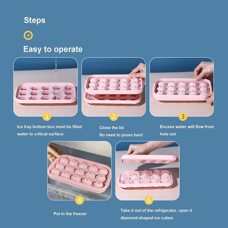Evona Ice Cube Tray Reusable Ice Cube Mold Food Grade Silicone Ice Cube Tray for Whiskey Cocktails Keep Drinks Chilled Reusable and BPA Free Cold Drinks Ice Cube Maker Mold with Lid - Image 4