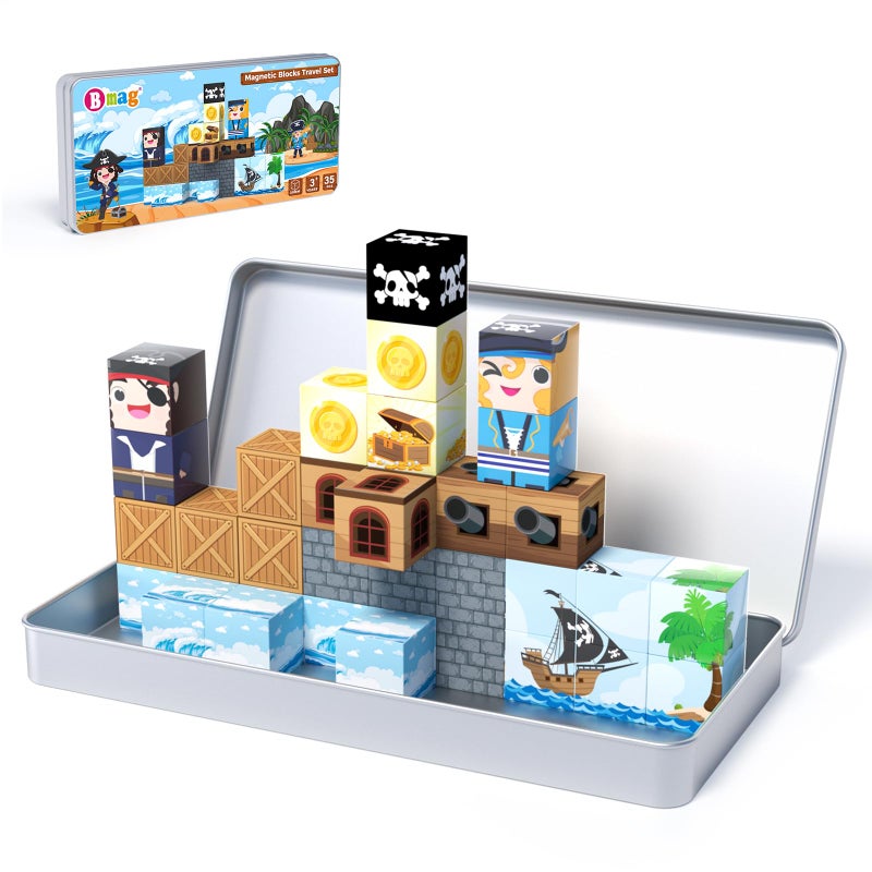 Bmag Magnetic Building Blocks for Kids35 PCS PirateThemed Set STEM Educational Magnet Toys for Kids Ages 3 Travel Friendly Toys with Storage Box Gifts for Boys and Girls - Image 3
