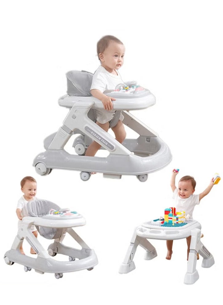 XiuWoo 3 in 1 Baby Walker With Building Block Table Adjustable Height Multifunction and Big Comfortable Seat Cushion, Detachable Trampoline Mat for Infants Children  - Image 1