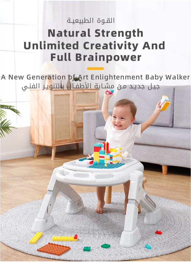 XiuWoo 3 in 1 Baby Walker With Building Block Table Adjustable Height Multifunction and Big Comfortable Seat Cushion, Detachable Trampoline Mat for Infants Children  - Image 4