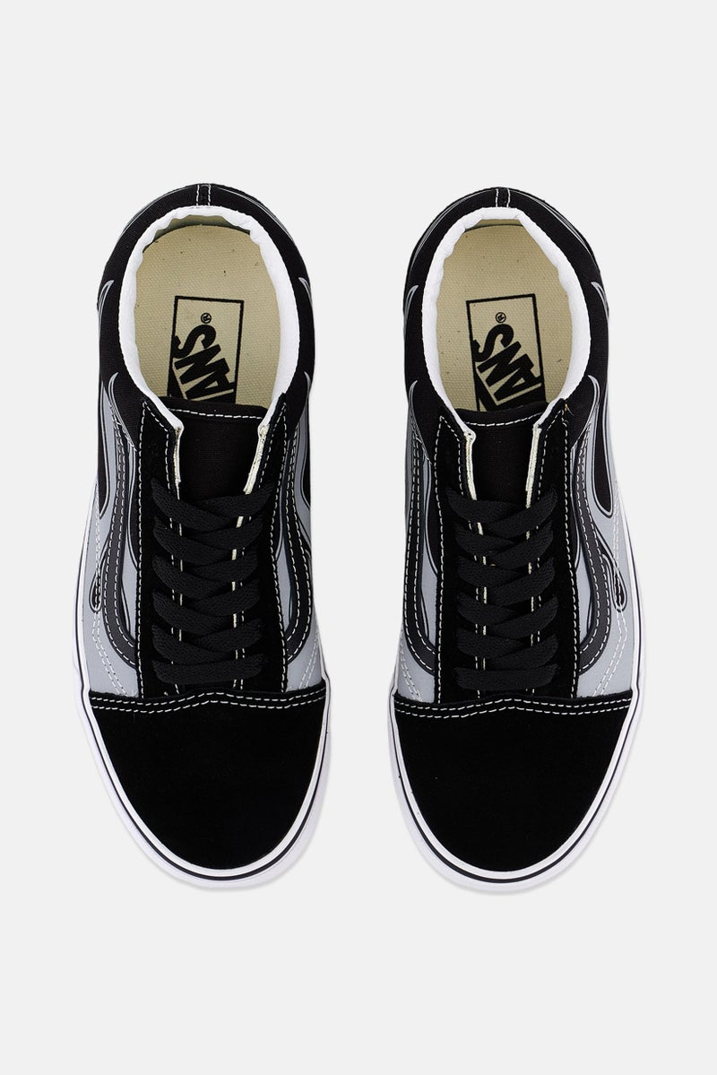 VANS Kids Boy Old Skool Flame Print Casual Shoes, Black  - Image 3