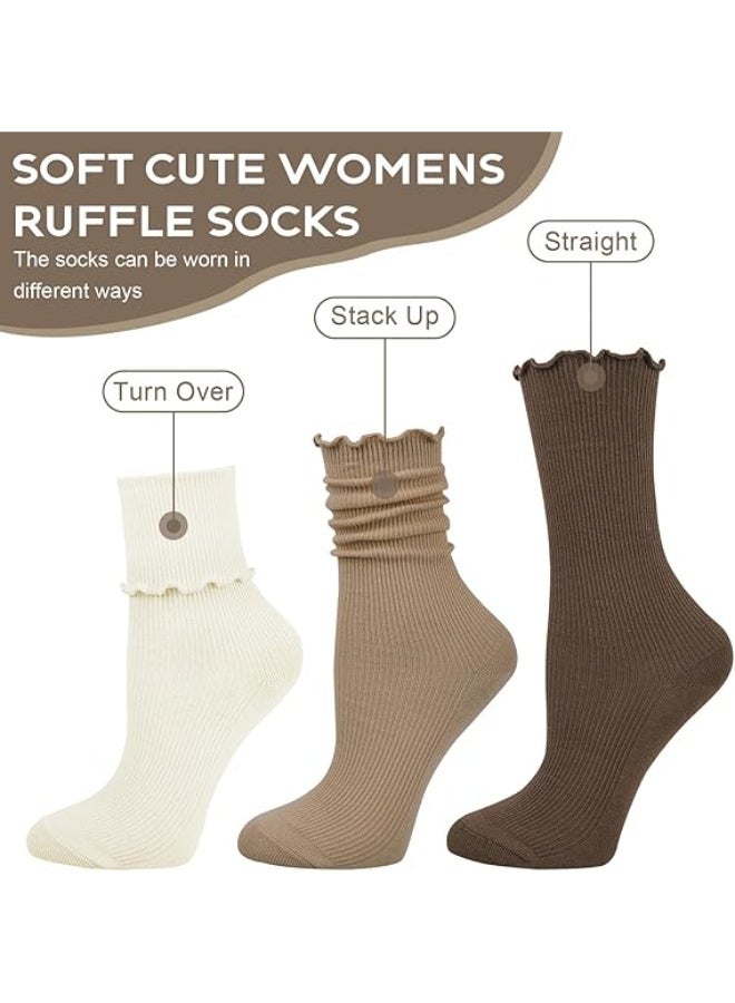 6 Pairs Womens Ruffle Socks Soft Cute Frilly Turn-Cuff Long Socks Casual Slouch Cotton Crew Socks For Women Gifts - Image 3