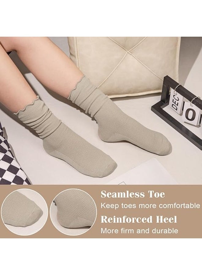 6 Pairs Womens Ruffle Socks Soft Cute Frilly Turn-Cuff Long Socks Casual Slouch Cotton Crew Socks For Women Gifts - Image 4