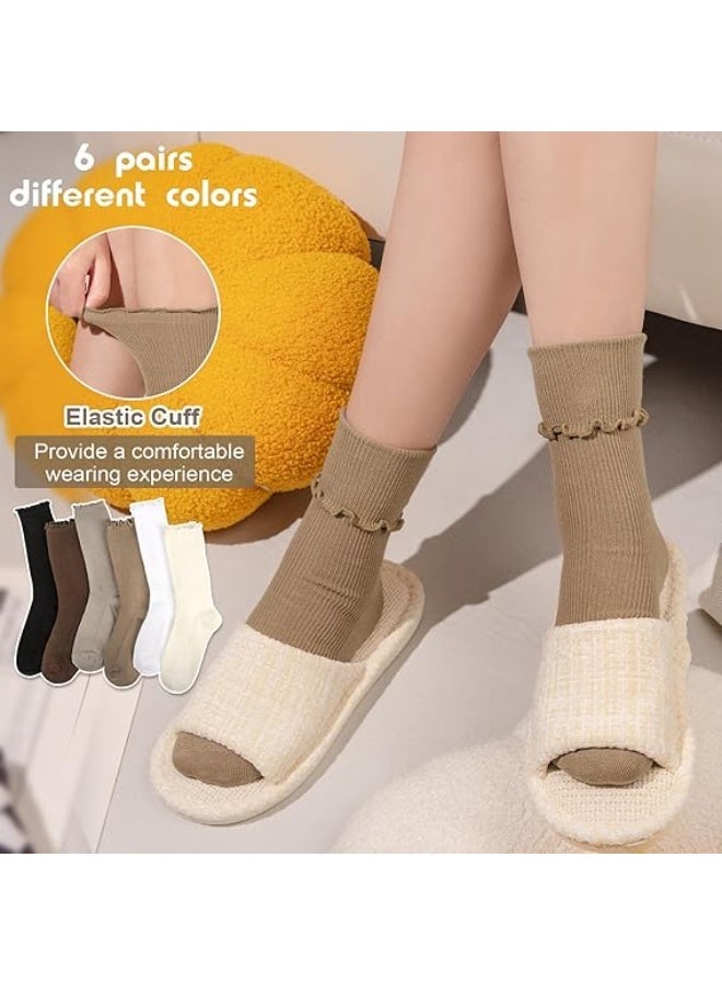 6 Pairs Womens Ruffle Socks Soft Cute Frilly Turn-Cuff Long Socks Casual Slouch Cotton Crew Socks For Women Gifts - Image 5