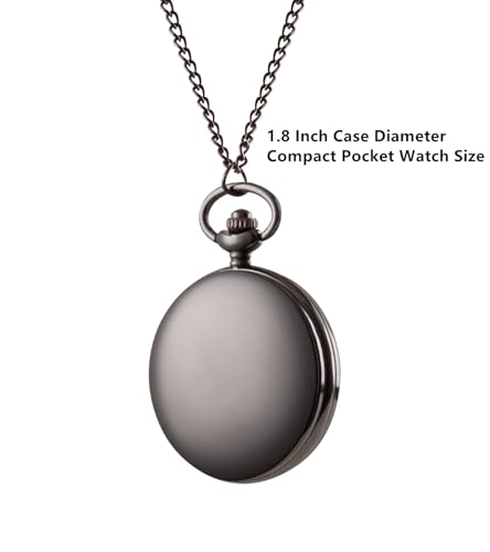I-MART Smooth Vintage Pocket Watch with Chain for Men and Women, Classic 1920s Style Quartz Mens Pocket Watch with Easy Open and Adjustable Time, Ideal Gift for Weddings, Collectors, Cosplay, Black - Image 2