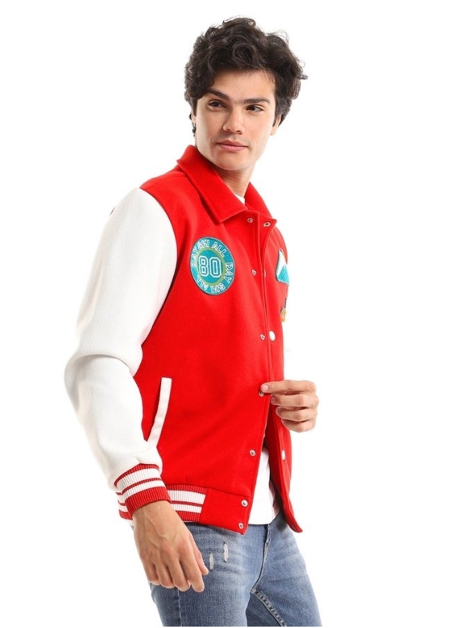 WHITE RABBIT - Patched Bi-tone Press Buttoned Jacket Red - Image 1