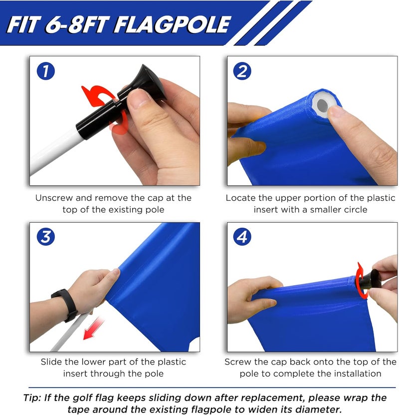 KINGTOP Golf Flag 20x14 Inch - Plain Blue, 420D Nylon, Tube Inserted - Standard Putting Green Flags for Driving Range, Backyard Practice, Golf Courses, Country Club, 3-Pack - Image 4