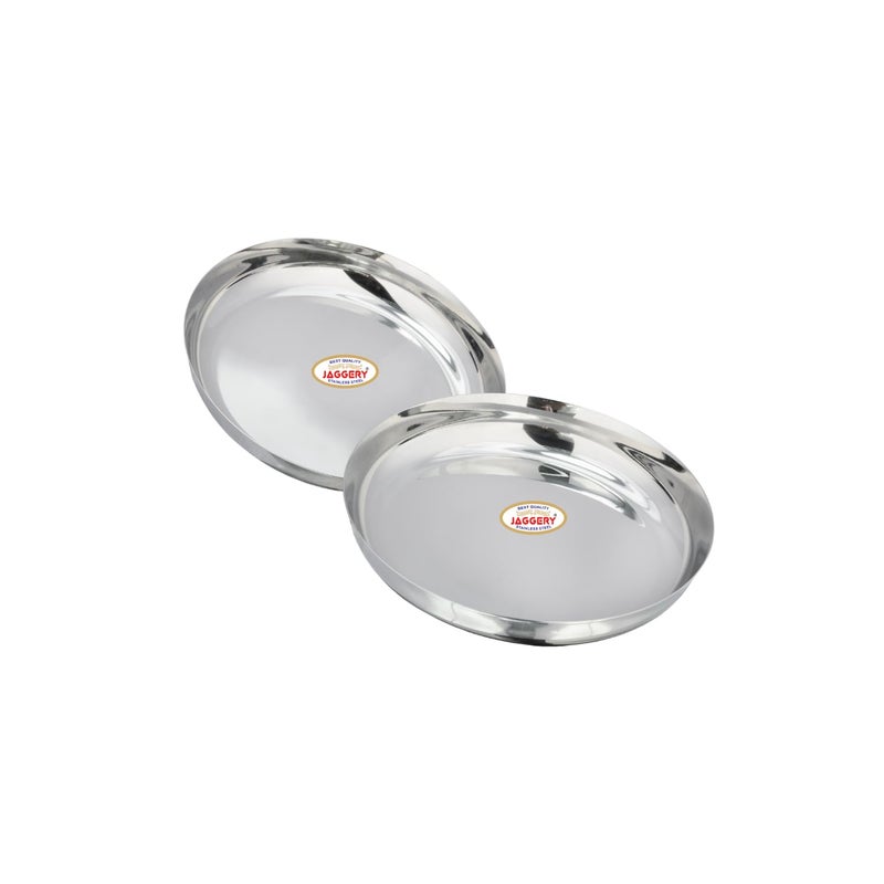 JAGGERY Stainless Steel Rice Platter to Serve Rajma Chawal, Chhole Chawal Or Curry Rice Bowl, Diameter - 18cm (7.09 Inch) Pack of 2 Pcs Thali/Plate - Image 3