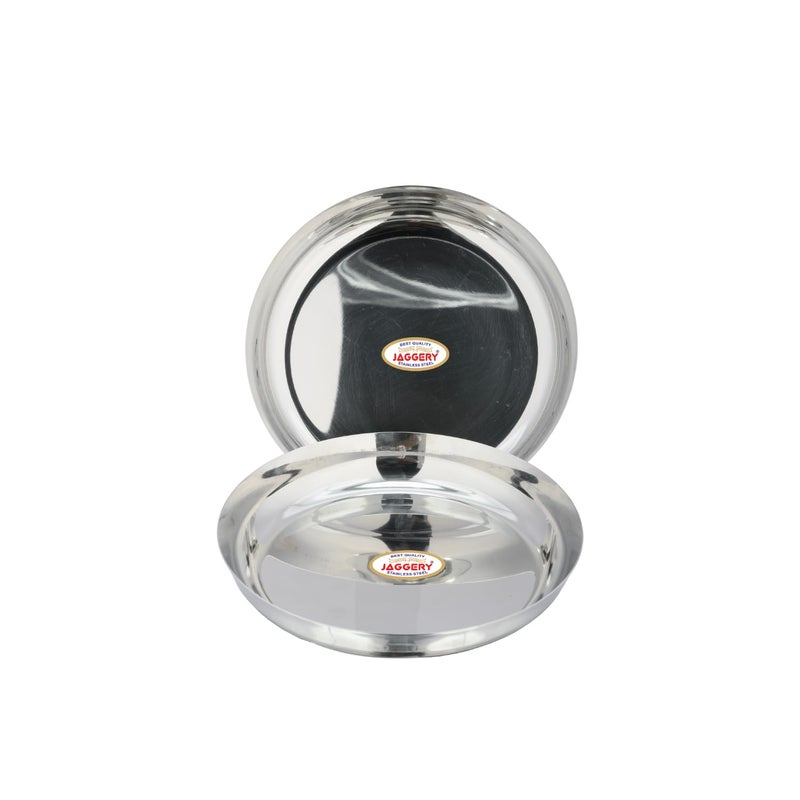 JAGGERY Stainless Steel Rice Platter to Serve Rajma Chawal, Chhole Chawal Or Curry Rice Bowl, Diameter - 18cm (7.09 Inch) Pack of 2 Pcs Thali/Plate - Image 1