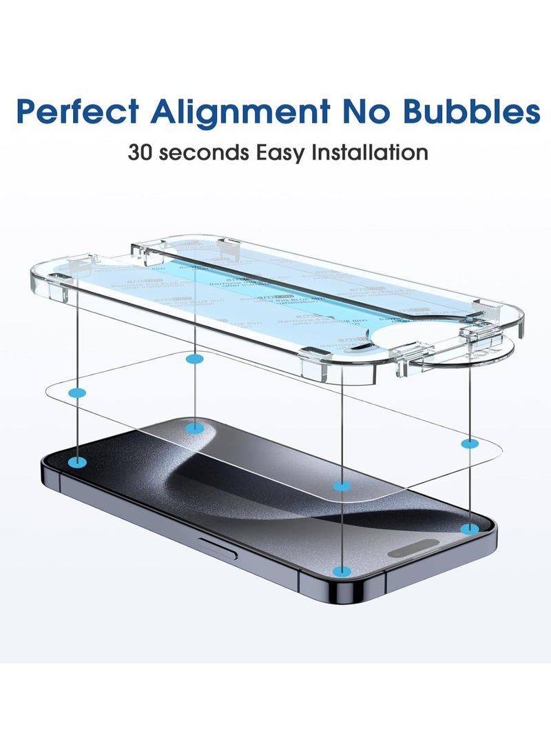 Amfilm [2+2 Pack] amFilm OneTouch for iPhone 15 Pro Max 6.7 inch Glass Screen Protector Guard with Camera Lens Protector. Easiest to Installation, Bubble Free, Case Friendly  - Image 4