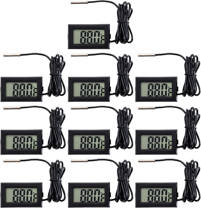 hiBCTR 10 Pieces of Digital LCD Thermometers, Temperature Digital LCD Refrigerator Thermometers, Water Temperature, with Probes, in Fahrenheit. - Image 1