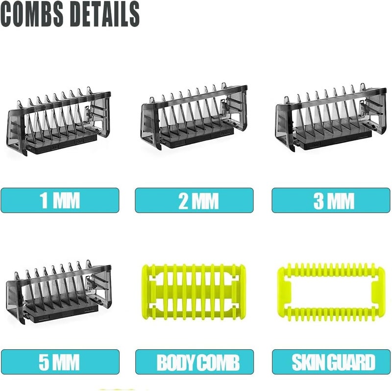 Excefore One Blade Guards, Hair Guards Comb for One Blade Hybrid Electric Shaver QP2520 QP2530 QP2620 QP2630 QP6510 QP6520 - Guide Comb 1/2/3/5 MM Beard Trimmer Guards Replacement - Image 2