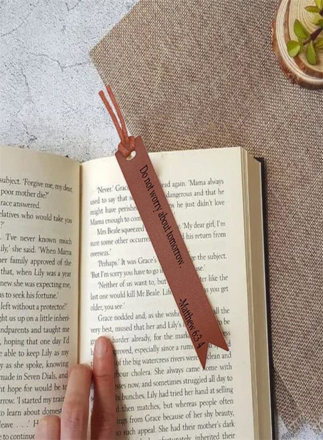 بيتر جوني 12 قطعة من فواصل الكتب الجلدية، فواصل كتب BetterJonny بآيات من الكتاب المقدس، فواصل صفحات مصنوعة يدويًا من الجلد الطبيعي للنساء والأطفال، إكسسوارات كتب لمحبي القراءة، هدية قراءة كتب مصنوعة يدويًا (بني) - Image 3