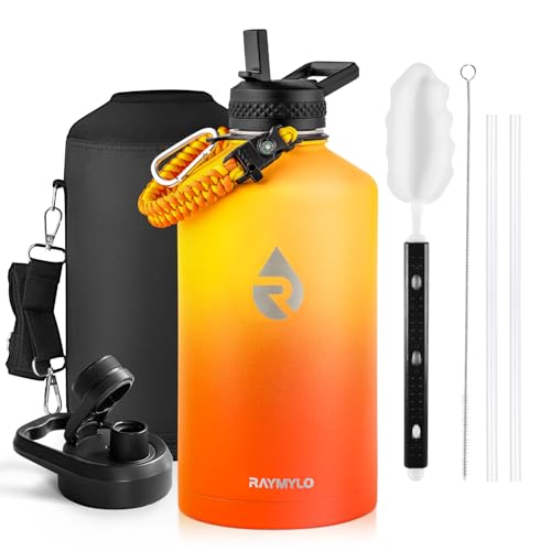 RAYMYLO One Gallon Water Bottle Insulated, Triple Walled Vacuum Stainless Steel (Cold for 48 Hrs), Leak Proof & Non-BPA, Large Water Flask Jug with Paracord Handle & Straw Spout Lids - Image 1