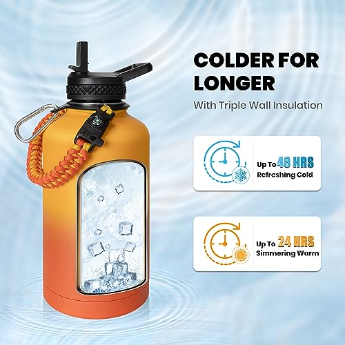 RAYMYLO One Gallon Water Bottle Insulated, Triple Walled Vacuum Stainless Steel (Cold for 48 Hrs), Leak Proof & Non-BPA, Large Water Flask Jug with Paracord Handle & Straw Spout Lids - Image 2