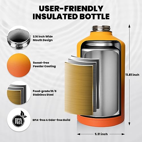 RAYMYLO One Gallon Water Bottle Insulated, Triple Walled Vacuum Stainless Steel (Cold for 48 Hrs), Leak Proof & Non-BPA, Large Water Flask Jug with Paracord Handle & Straw Spout Lids - Image 5