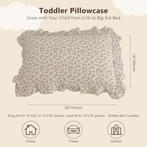 BuLuTu Cotton Muslin Kids Toddler Pillowcase with Cute Camellia Flowers Super Soft Travel Pillow Nursery Pillowcase for Boys,Girls,Bedding Decor Machine Washable, Durable Pillowcase,1 Piece,14"x20" - Image 2