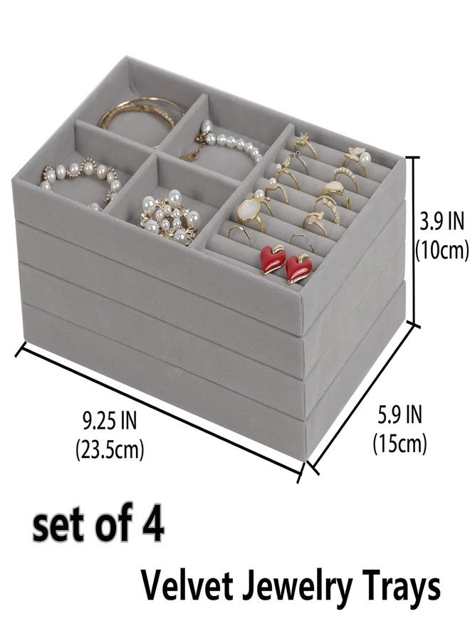 DGOOLS Jewelry Organizer Tray,Stackable Velvet Jewelry Trays,Drawer Inserts Earring Organizer For Women Girls Jewelry Storage Display Case for Rings Stud Necklaces,Set of 4(Grey) - Image 5