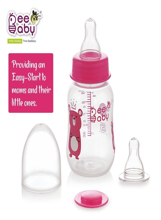 BeeBaby Easy Start Slim Neck Baby Feeding Bottle with 2 Anti-Colic Gentle Touch Silicone Nipples for New Born, Infant, Toddler, Babies, 100% BPA Free, 4 Months + (125 ML, Pink, Pack of 1) - Image 3