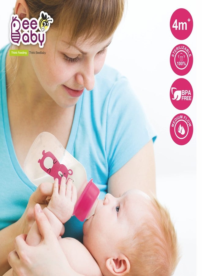 BeeBaby Easy Start Slim Neck Baby Feeding Bottle with 2 Anti-Colic Gentle Touch Silicone Nipples for New Born, Infant, Toddler, Babies, 100% BPA Free, 4 Months + (125 ML, Pink, Pack of 1) - Image 4