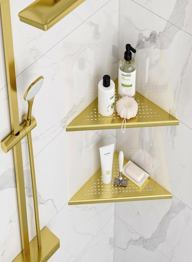 Neodrain مجموعة رفوف زاوية ذهبية للحمام من نيودرين، مقاس 10 بوصات، قطعتان، رفوف زاوية عائمة للجدار، رفوف تخزين جدارية من الفولاذ المقاوم للصدأ 304 للحمام، لا حاجة للثقب - Image 5