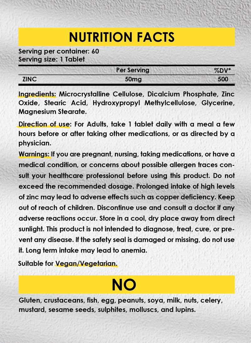 Sporter Zinc 50mg High-Potency – 60 Tablets | Immune System, Skin & Hormone Support | Vegan | Non-GMO | Gluten-Free | High Absorption Formula - Image 5