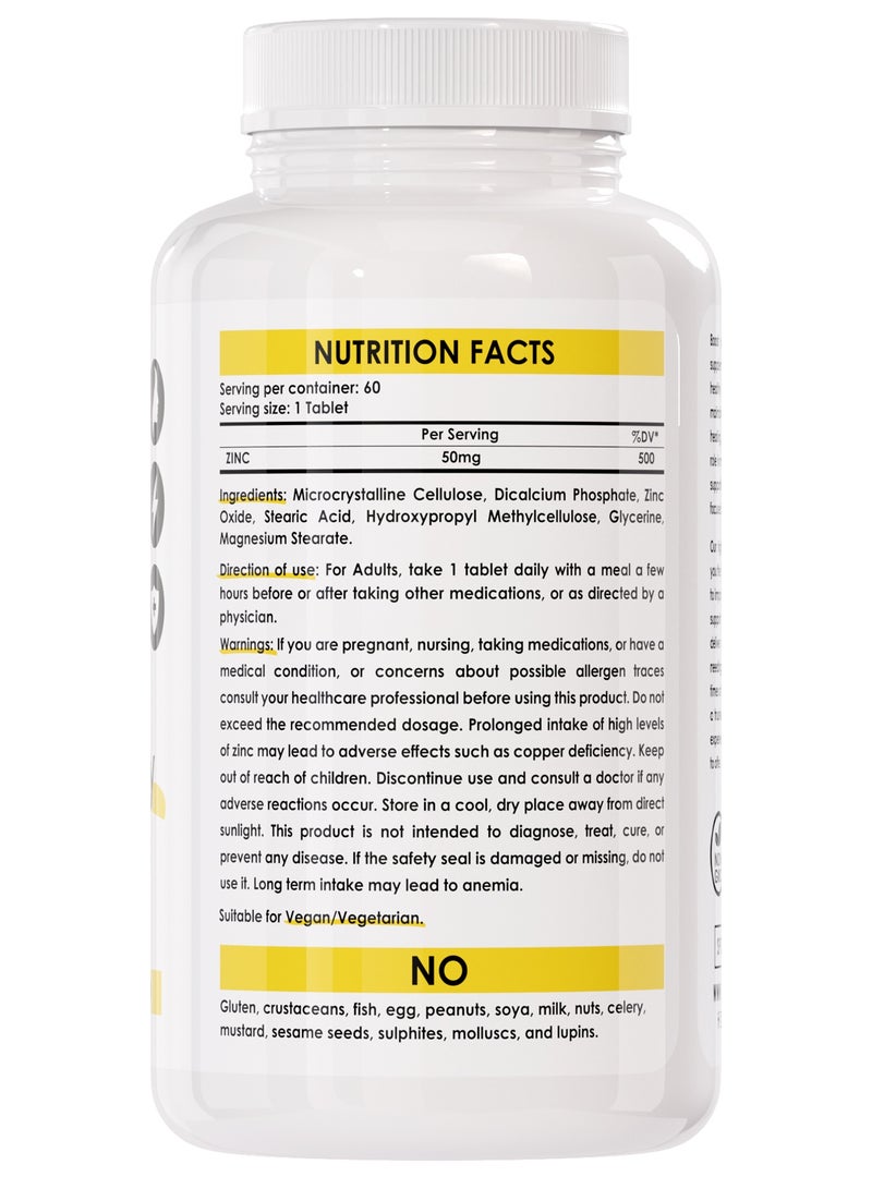 Sporter Zinc 50mg High-Potency – 60 Tablets | Immune System, Skin & Hormone Support | Vegan | Non-GMO | Gluten-Free | High Absorption Formula - Image 2