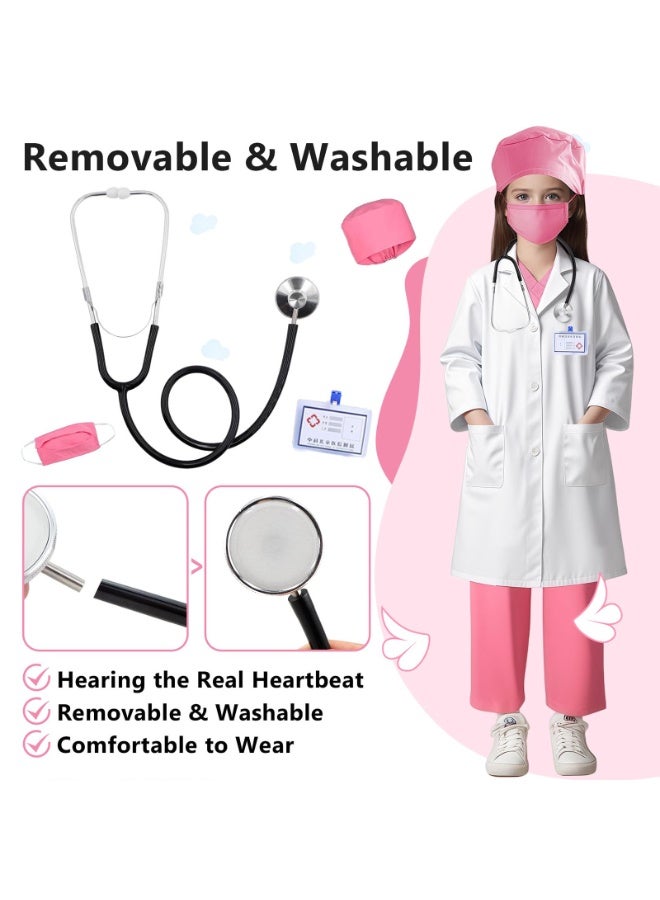 NajmStyle 7 Pieces Complete Kids' Doctor Pretend Play Costume Set: Scrubs, White Lab Coat, Real Stethoscope - Suitable for Ages 3-8, Great for Role - Playing and Parties - Image 3