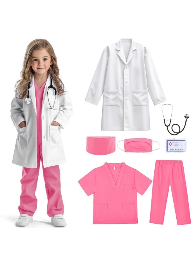 NajmStyle 7 Pieces Complete Kids' Doctor Pretend Play Costume Set: Scrubs, White Lab Coat, Real Stethoscope - Suitable for Ages 3-8, Great for Role - Playing and Parties - Image 1