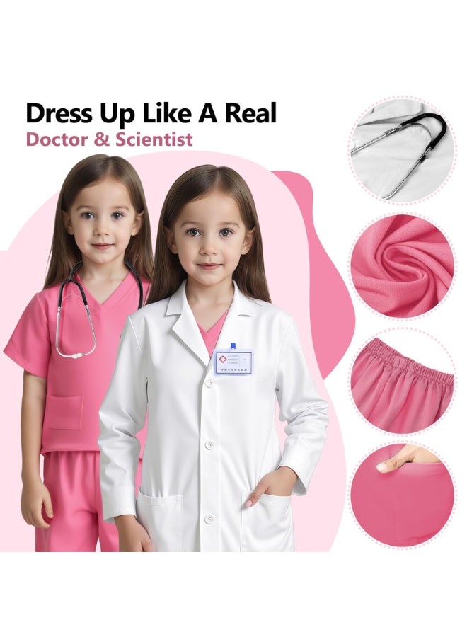 NajmStyle 7 Pieces Complete Kids' Doctor Pretend Play Costume Set: Scrubs, White Lab Coat, Real Stethoscope - Suitable for Ages 3-8, Great for Role - Playing and Parties - Image 2