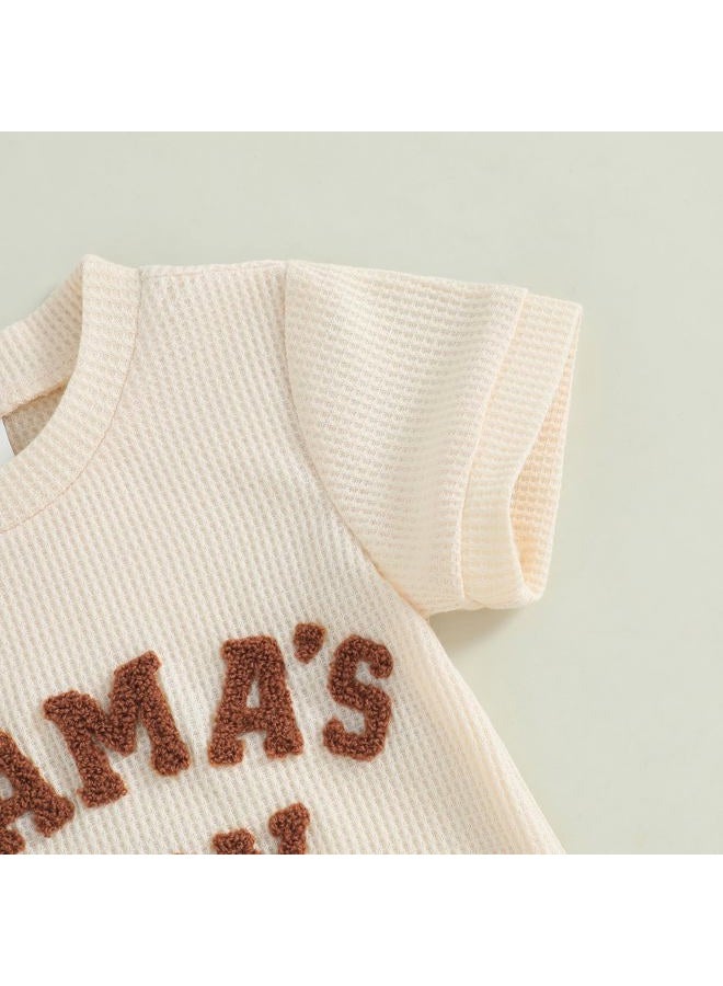 MERSARIPHY Newborn Baby Boy Summer Clothes Mama's Boy Little Dude Short Sleeve Romper Shorts Set Infant Waffle Knit Outfit, Beige-mama's Boy, 0-3 months - Image 5