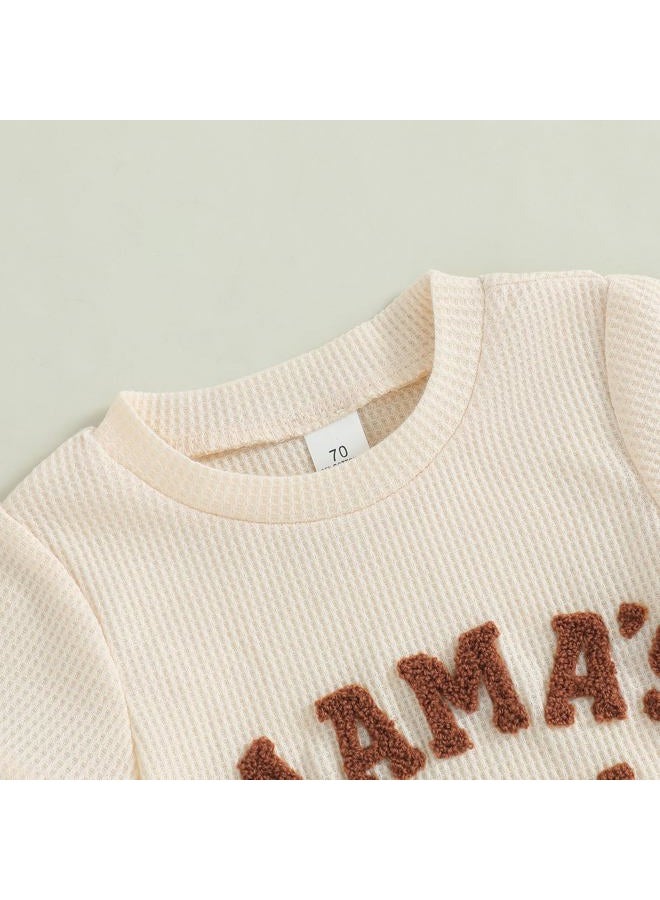 MERSARIPHY Newborn Baby Boy Summer Clothes Mama's Boy Little Dude Short Sleeve Romper Shorts Set Infant Waffle Knit Outfit, Beige-mama's Boy, 0-3 months - Image 4