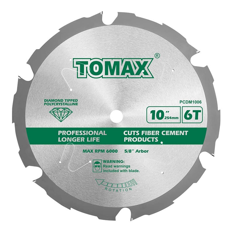 TOMAX PCDM10 Inch 6 Tooth Polycrystalline Diamond Tipped (PCD) Hardie Fiber Cement Saw Blade with 5/8-Inch Arbor - Image 1