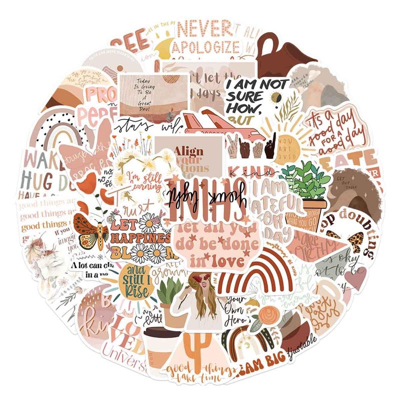FNGEEN Vintage Inspirational Stickers 50Pcs, Boho Motivational Aesthetic Stickers for Women Adults Kids Teen Teachers, Retro Vinyl Waterproof Positive Decals for Laptop Water Bottles Phone Scrapbook Journal - Image 1