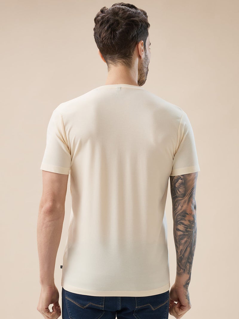 STATUS QUO Rubberized Typography Print Regular Fit Beige T-Shirt - Image 3