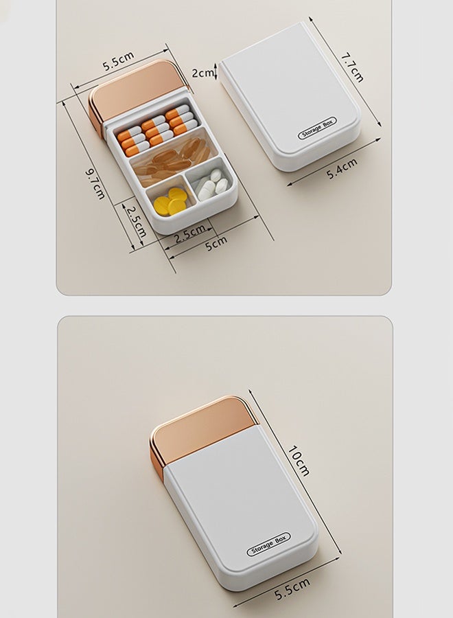 Portable Pill Box with 4 Compartments, Moisture-Proof Travel Pill Organizer, Small Pill Case for Daily Vitamins, Medicine Storage, White Gold - Image 2
