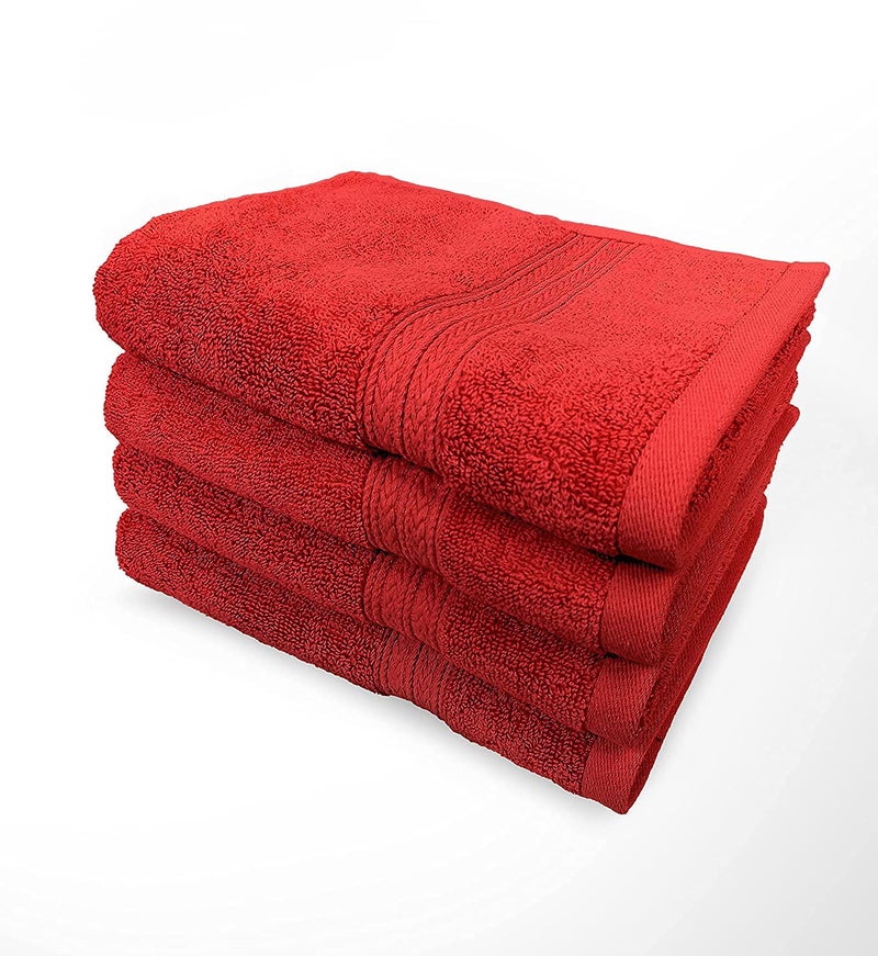 TIQH Bamboo Cotton Thick and Plush Hand, Gym & Workout Towel - Set of 4 (Red) - Image 1