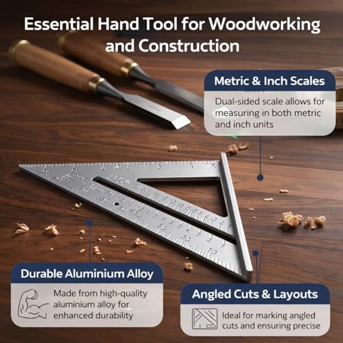 Oblivion Double Side Scale Aluminium Alloy Metric Inch Triangle Ruler Measurement Hand Tools, Speed Square, Square Layout Tool (7 inch speed square) - Image 3