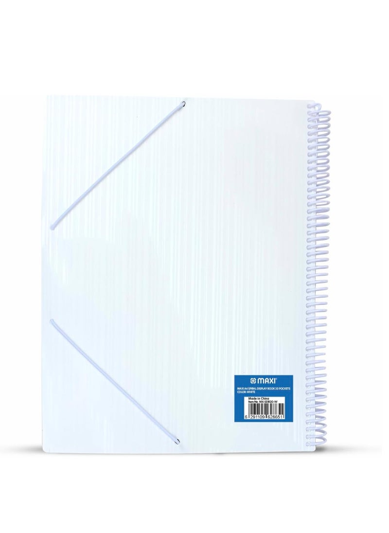 Maxi - Maxi Spiral Display Book 20 Pocket White, Clear Pockets Book File Folder Document Presentation Organizer for Portfolio Music Artwork Display for School Business Office - Image 1