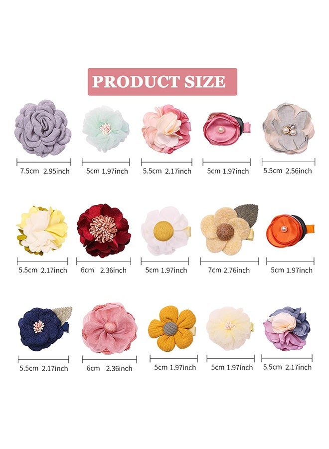 Peachjoy 15-Piece Flower Hair Clips for Baby Girls - Chiffon Bow Hair Accessories, Floral Hair Barrettes for Newborn, Infant, Toddler, Kids - Small Hair Pins for Baby Girl's Hair (Assorted Colors) - Image 2