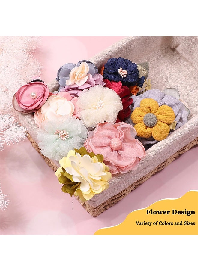 Peachjoy 15-Piece Flower Hair Clips for Baby Girls - Chiffon Bow Hair Accessories, Floral Hair Barrettes for Newborn, Infant, Toddler, Kids - Small Hair Pins for Baby Girl's Hair (Assorted Colors) - Image 3