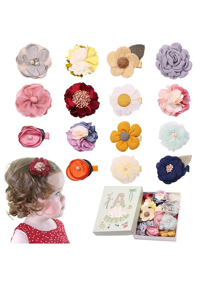 Peachjoy 15-Piece Flower Hair Clips for Baby Girls - Chiffon Bow Hair Accessories, Floral Hair Barrettes for Newborn, Infant, Toddler, Kids - Small Hair Pins for Baby Girl's Hair (Assorted Colors) - Image 1