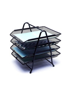 Kalon 4-Tier Metal Document Tray Black A4 Desktop Document Holder Shelf Rack Paper Letter Tray Organizer for Office, Home, School,  - Image 1