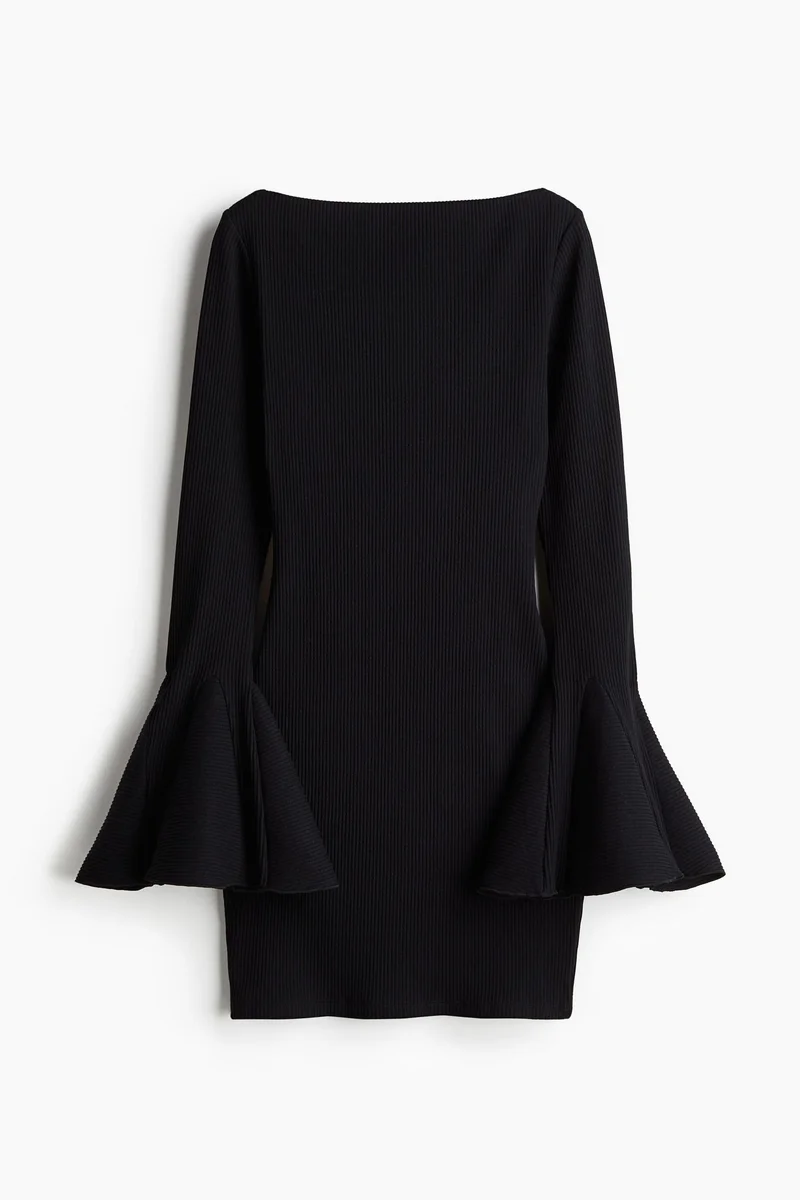 H&M Trumpet-sleeved ribbed dress
