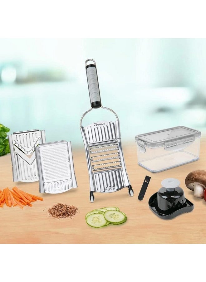 Genius - Nicer Dicer Speed Vegetable Slicer With 3 Inserts Stand And 550Ml Collecting Container Parmesan Grater Julienne Grater And Vslicer - Image 1